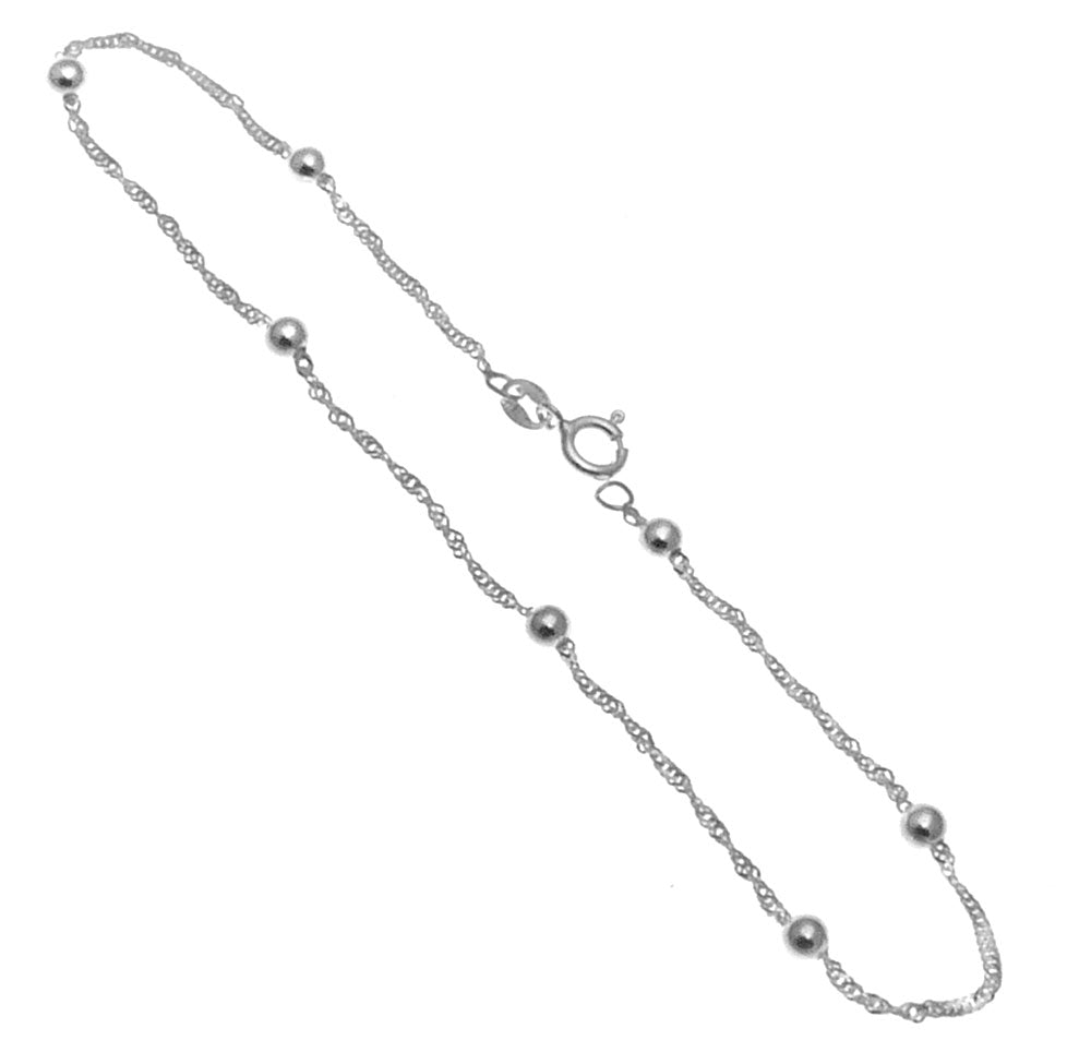 Sterling Silver 1 5mm Singapore 4mm Bead Anklet
