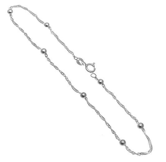 Sterling Silver 1 5mm Singapore 4mm Bead Anklet