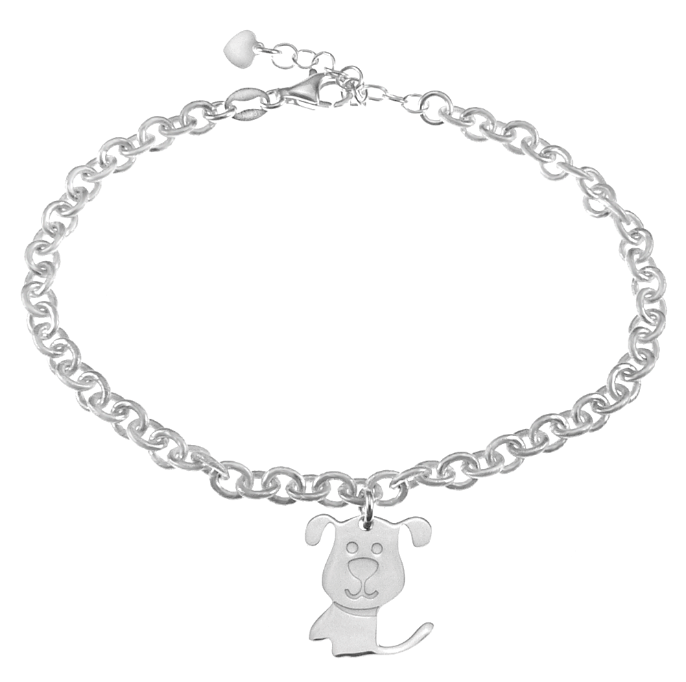 sterling silver bracelet with dog charm