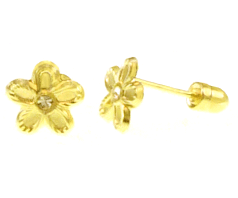 14K Gold D/C Flower Stud Earrings