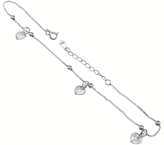 Box Chain - Beads & Hearts Anklet (0.8mm)