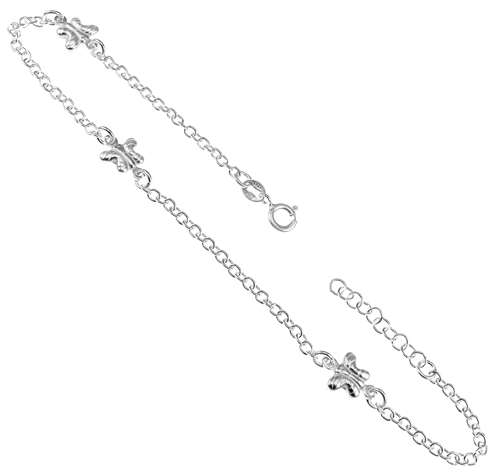 tiny sterling silver butterfly charms rolo chain anklet