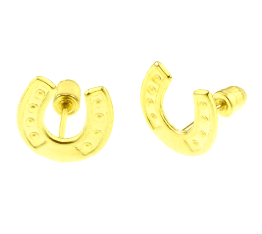 14K Solid Gold Horseshoe Stud Earrings