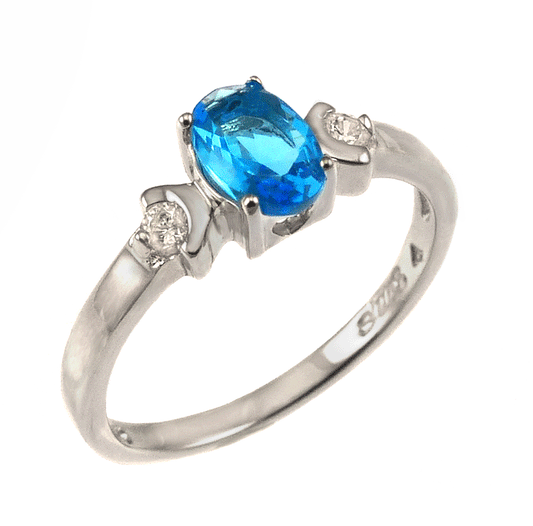 925 Sterling Silver Oval Blue Zircon CZ Baby Ring