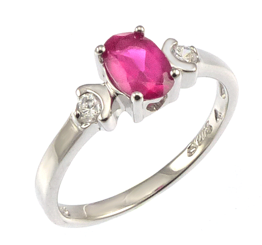 Simulated Ruby Oval CZ Sterling Silver Baby Ring