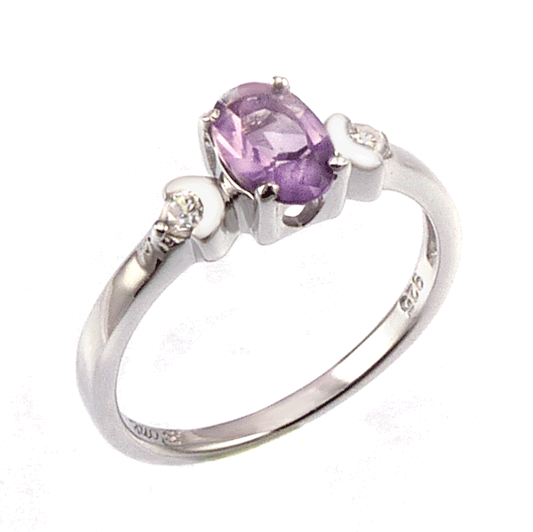 925 Sterling Silver Oval Amethyst CZ Baby Ring