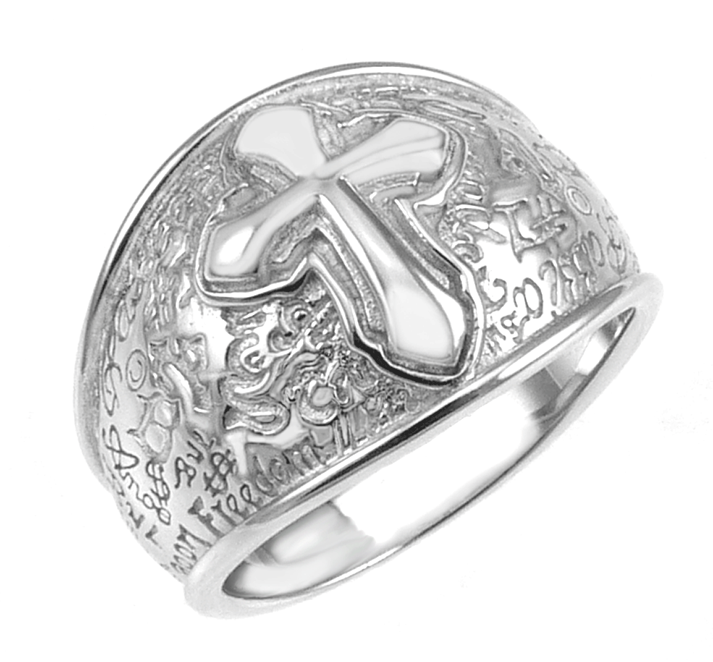 Sterling Silver Rhodium Cross Ring