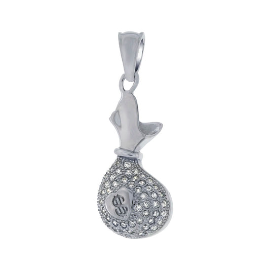 Sterling Silver Cubic Ziconia Pave Setting Money Bag Pendant