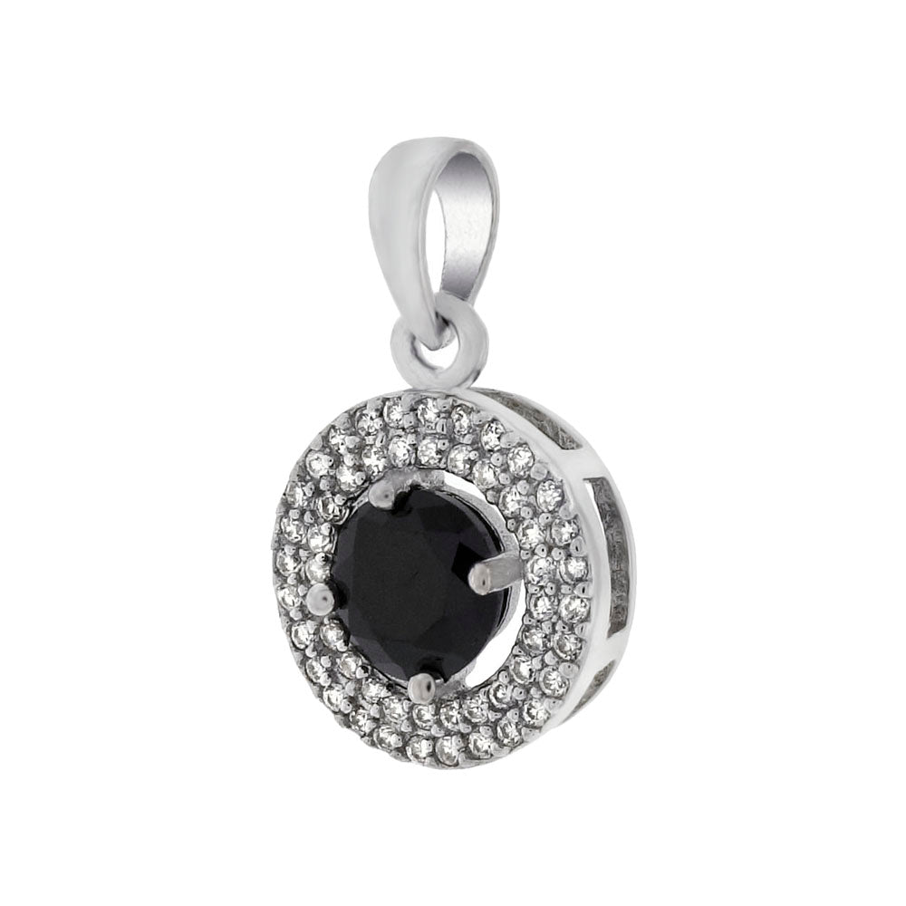 Black Cubic Zirconia with Halo Pendant