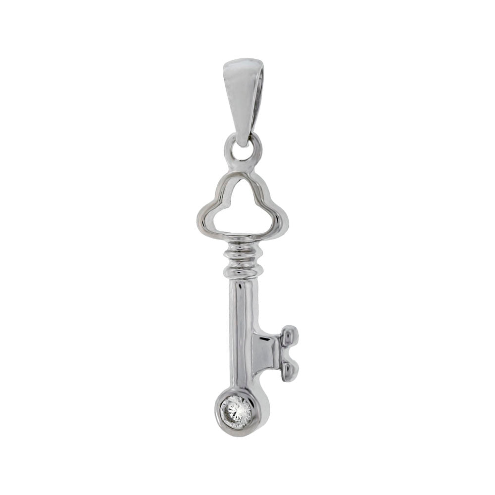 Sterling Silver Rhodium Cubic Zirconia Key Pendant