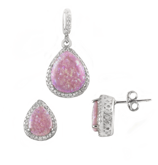 Pink Opal Teardrop Earrings Pendant Set