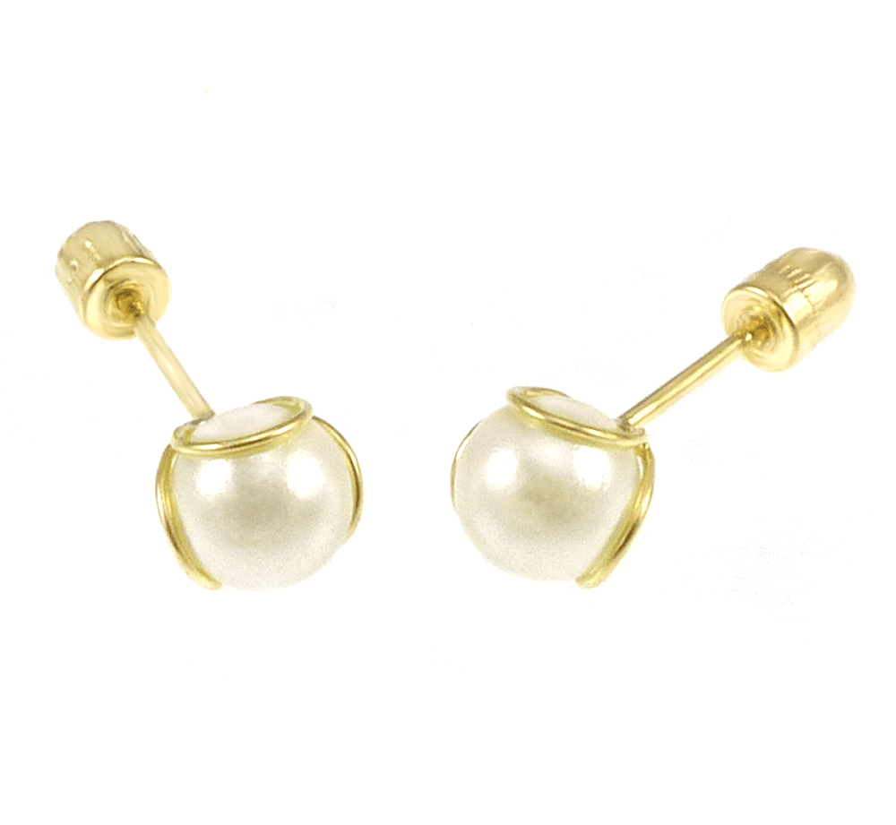 5mm Pearl in 14K Gold Stud Earrings W Screw Back