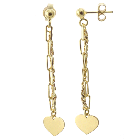 Italian Sterling Silver Gold Plated Paperclip Rope W Heart Earrings