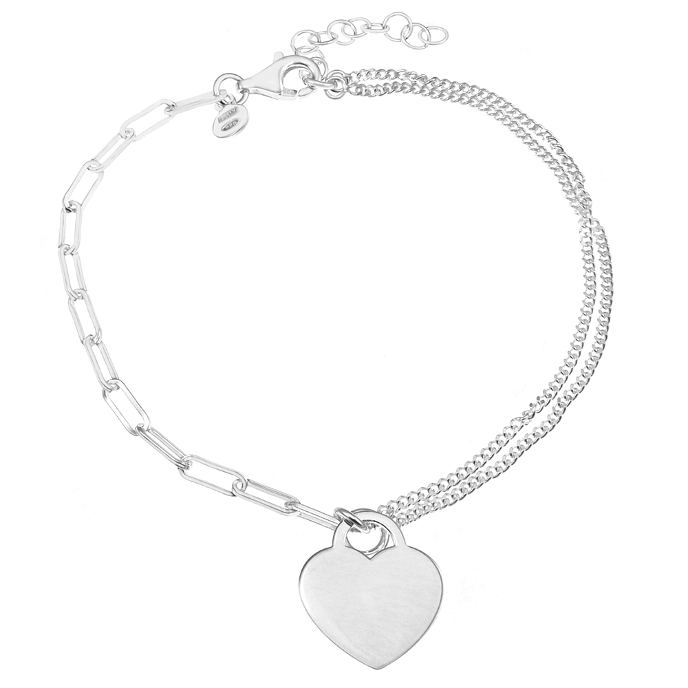 Mixed Chain Bracelet with Engravable Heart