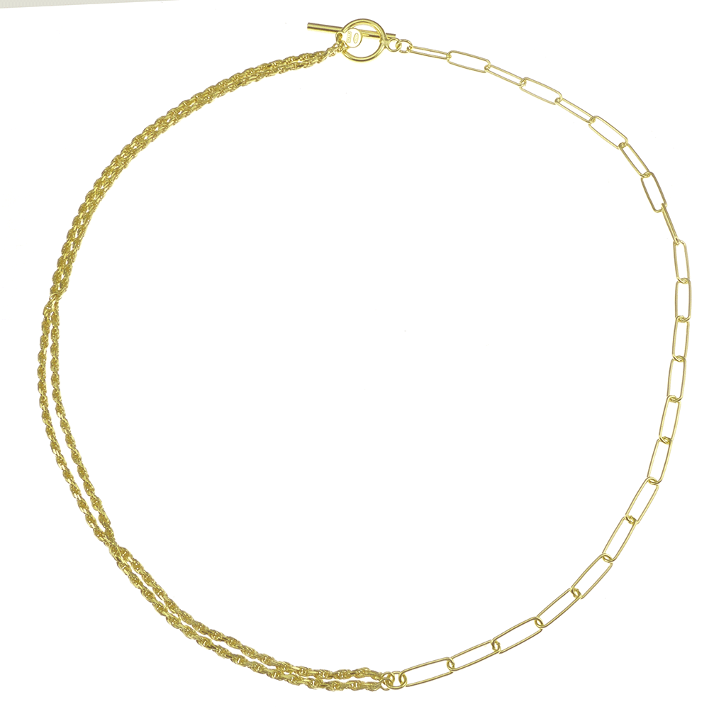 gold plated mixed link chain toggle necklace