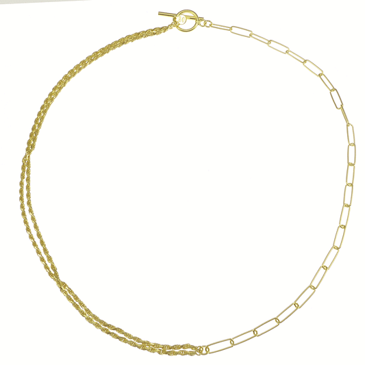 gold plated mixed link chain toggle necklace