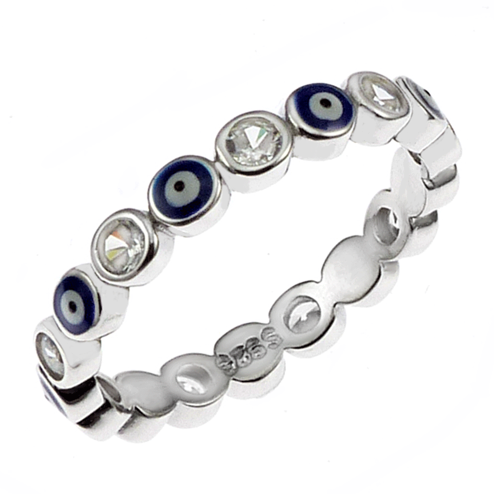 Evil Eye Cubic Zirconia Bezel Set Band Ring