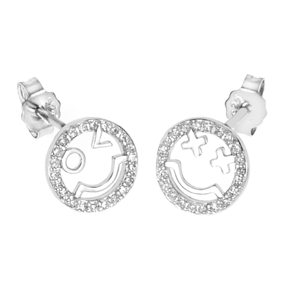 Sterling Silver Emoji CZ Stud Earrings