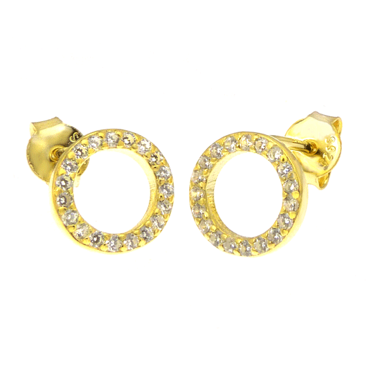 CZ Circle Gold Plated Stud Earrings