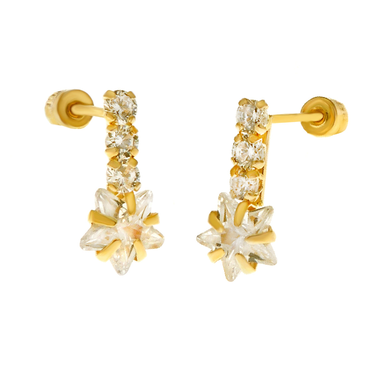 14K Gold Cubic Zirconia Star Stud Earrings With Screw Back