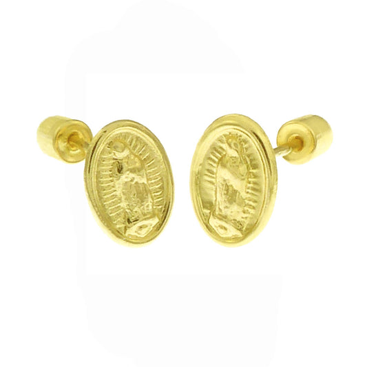 14K Solid Gold Lady of Guadalupe W Screw Back Stud Earrings