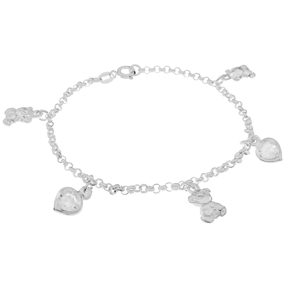 teddy bear and crystal gemstone silver charm bracelet for women