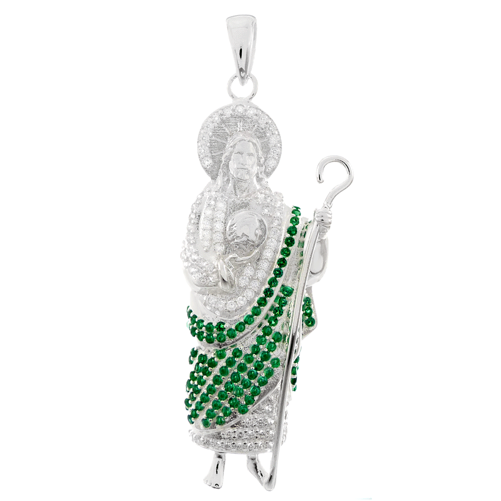 Saint Jude Thaddeus With Green White CZ Pendant