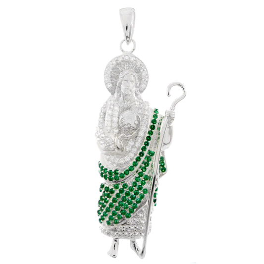 Saint Jude Thaddeus With Green White CZ Pendant