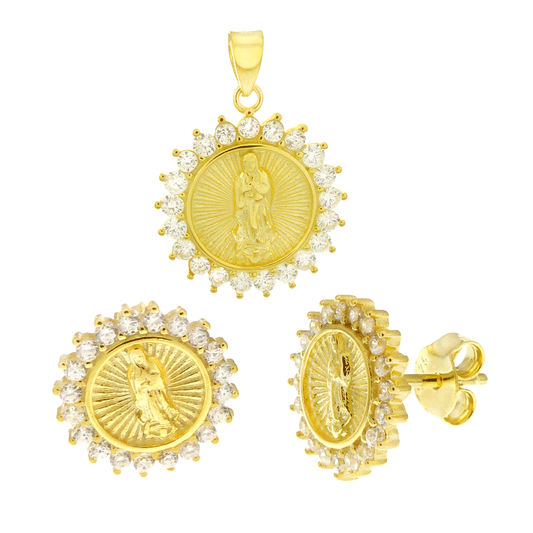 Lady of Guadalupe  Gold Plated Earrings Pendant Set