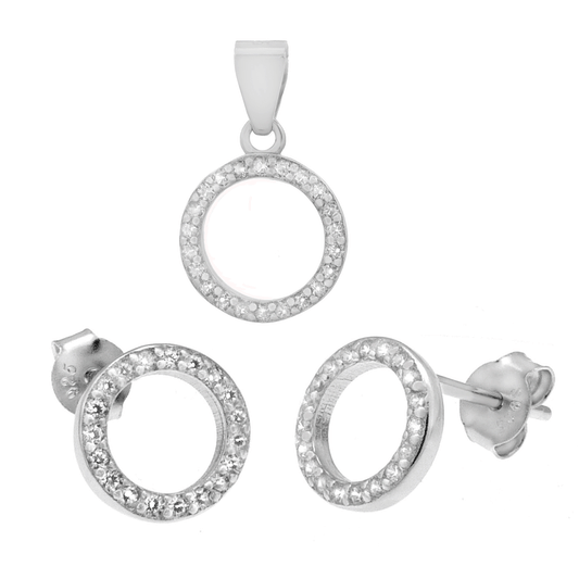 Cubic Zirconia Circle Earrings Pendant Set