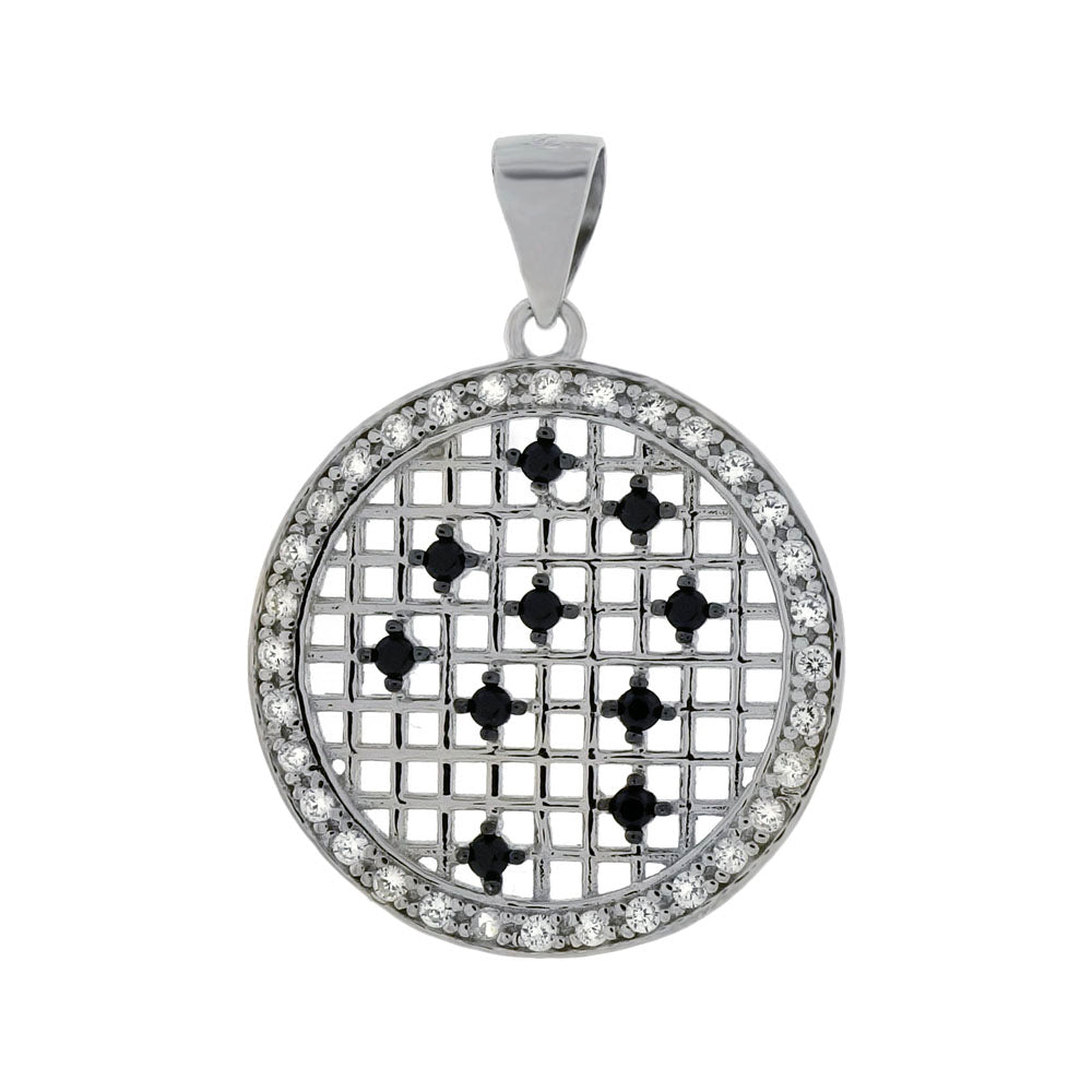 Sterling Silver Black Clear CZ Round Pendand