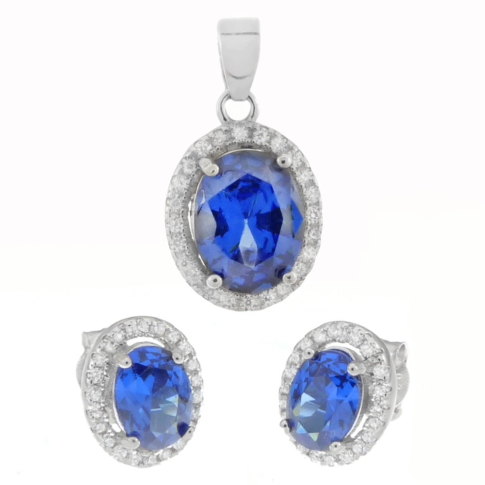 Oval Tanzanite Halo Earrings & Pendant Set