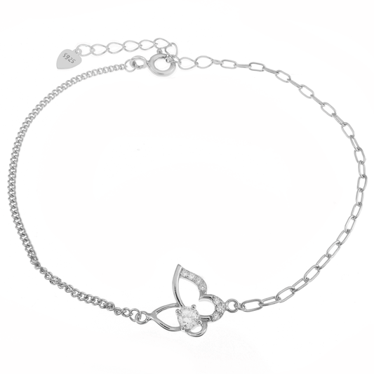 adjustable sterling silver bracelet with cz butterfly charm