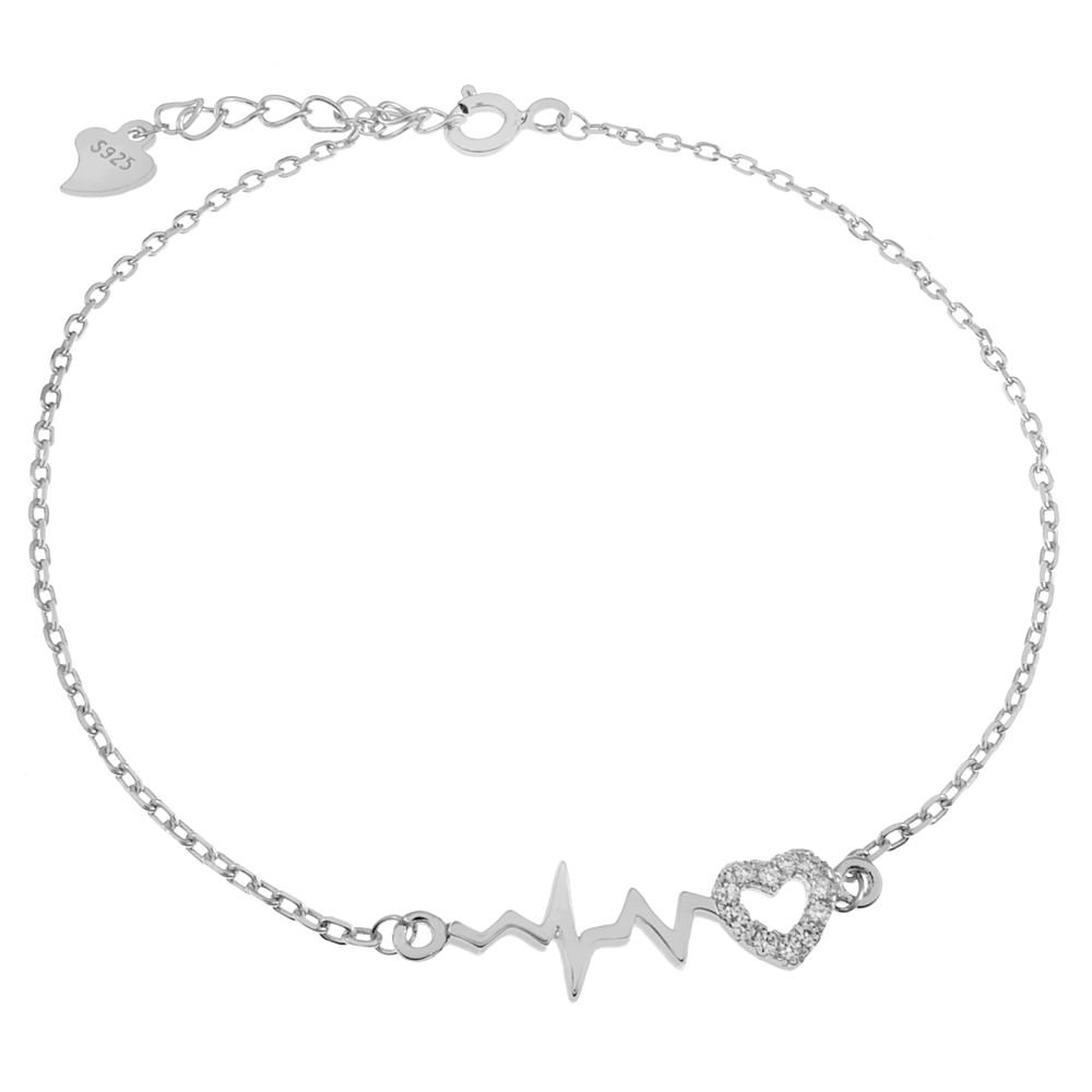 Sterling Silver Heartbeat Rhodium Bracelet