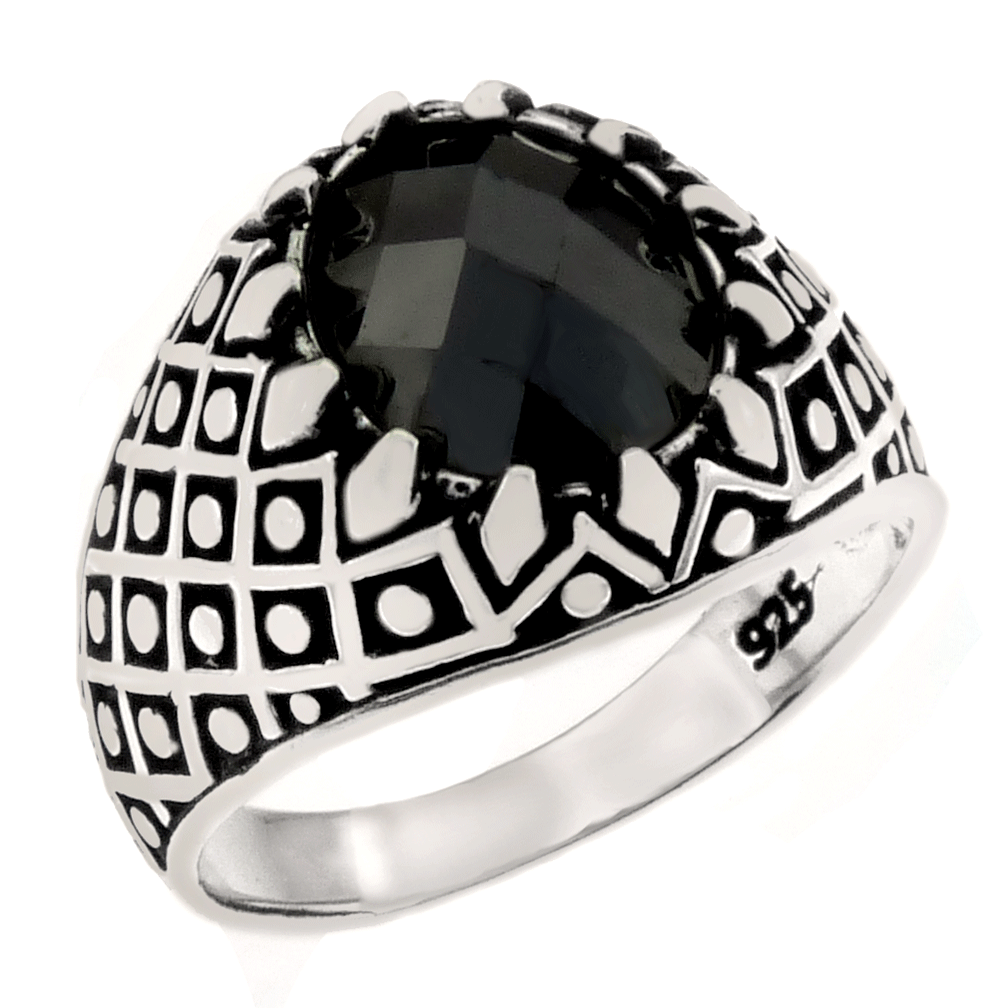 8 5mm x 10 5mm Oval Cushion Cut Black CZ Oxidized Ring