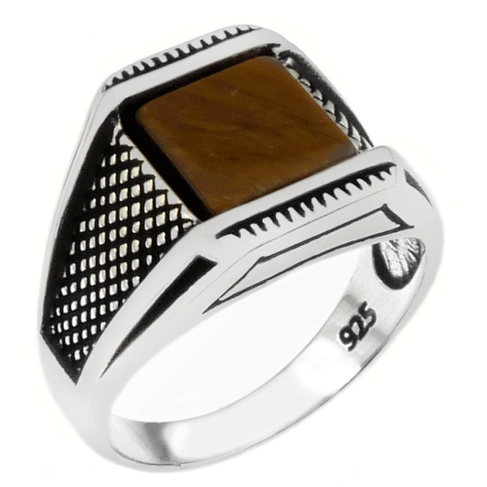 8 8mm Tiger Eye Sterling Silver Oxidized Ring