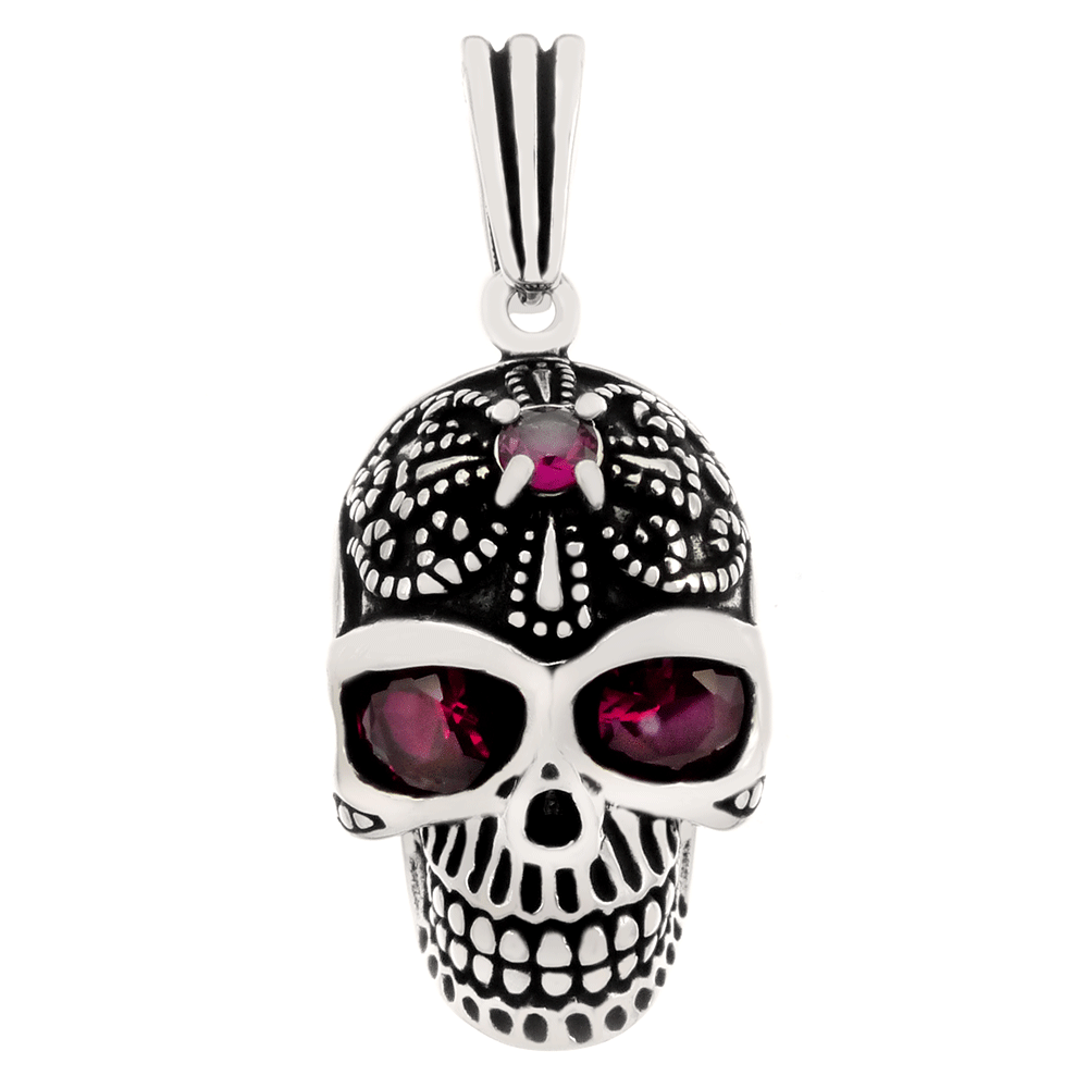 Ruby Eyed Sugar Skull Pendant