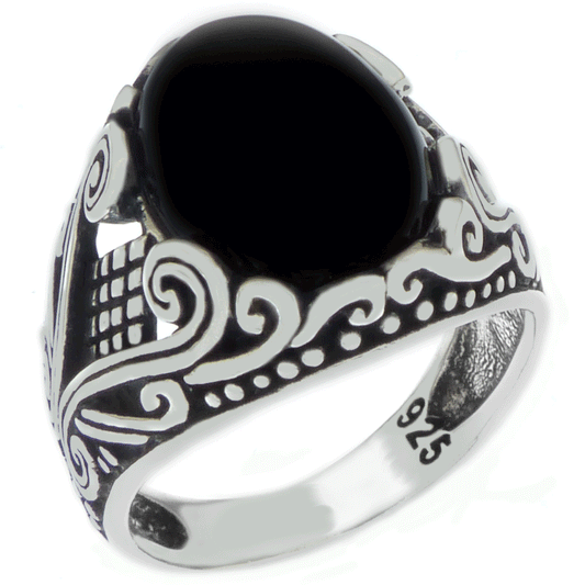 Oval Black Onyx Oxidized Ring