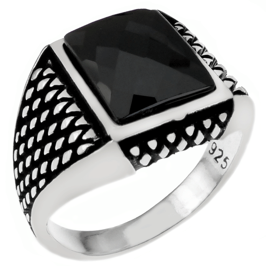 9mm x 10 5mm Cushion Cut Black CZ Oxidized Ring