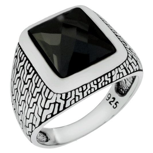 8 5mm x 10 5mm Cushion Cut Black CZ Oxidized Ring