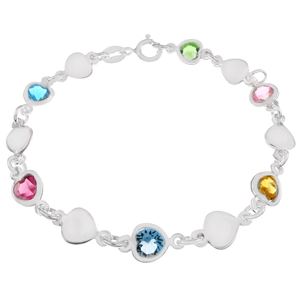 colored crystal heart links sterling silver bracelet