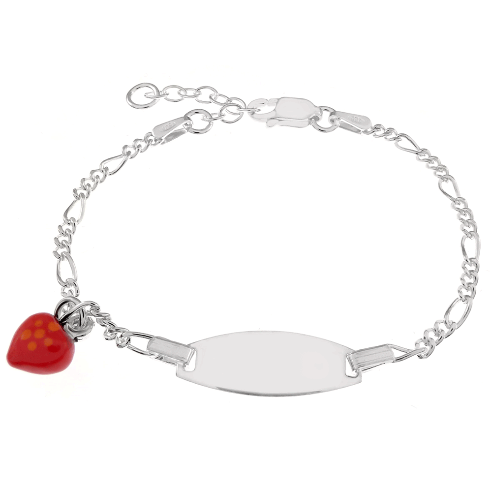 red heart charm sterling silver id bracelet for kids