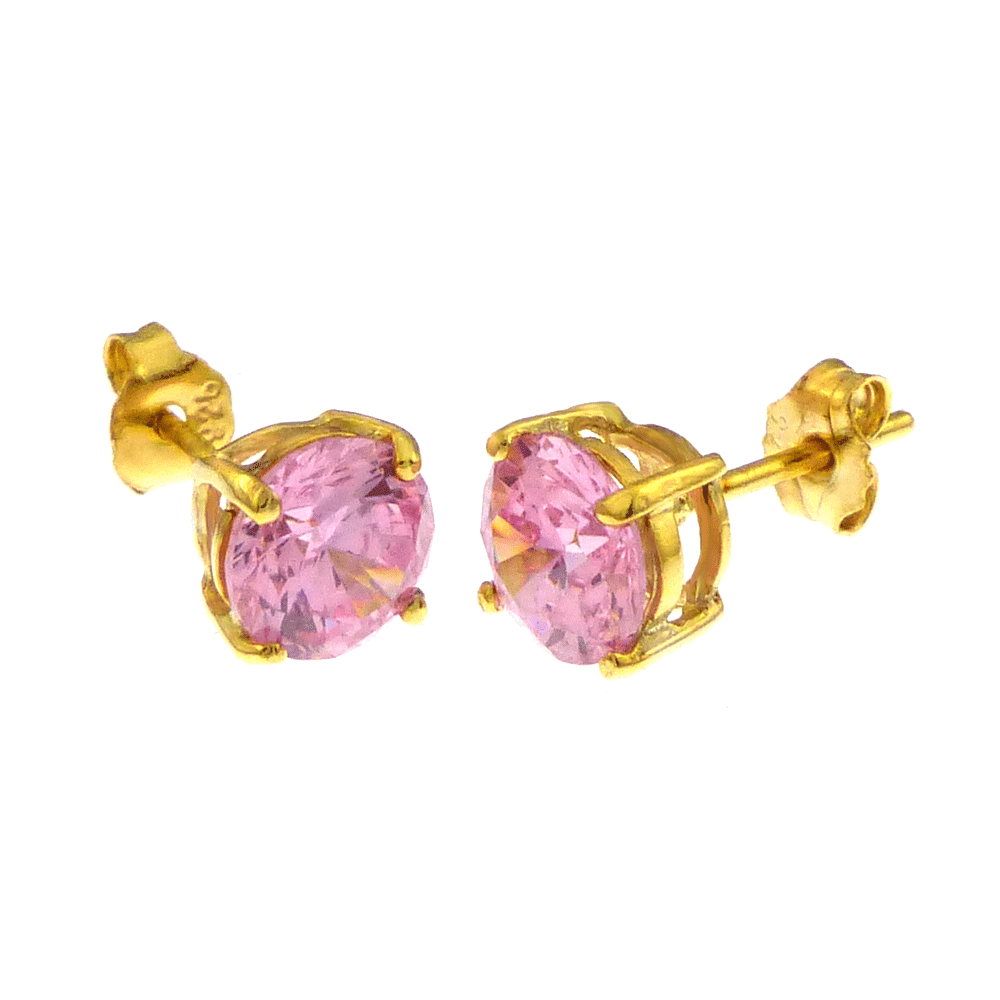 6MM Round CZ Pink Basket Plated Stud Earrings