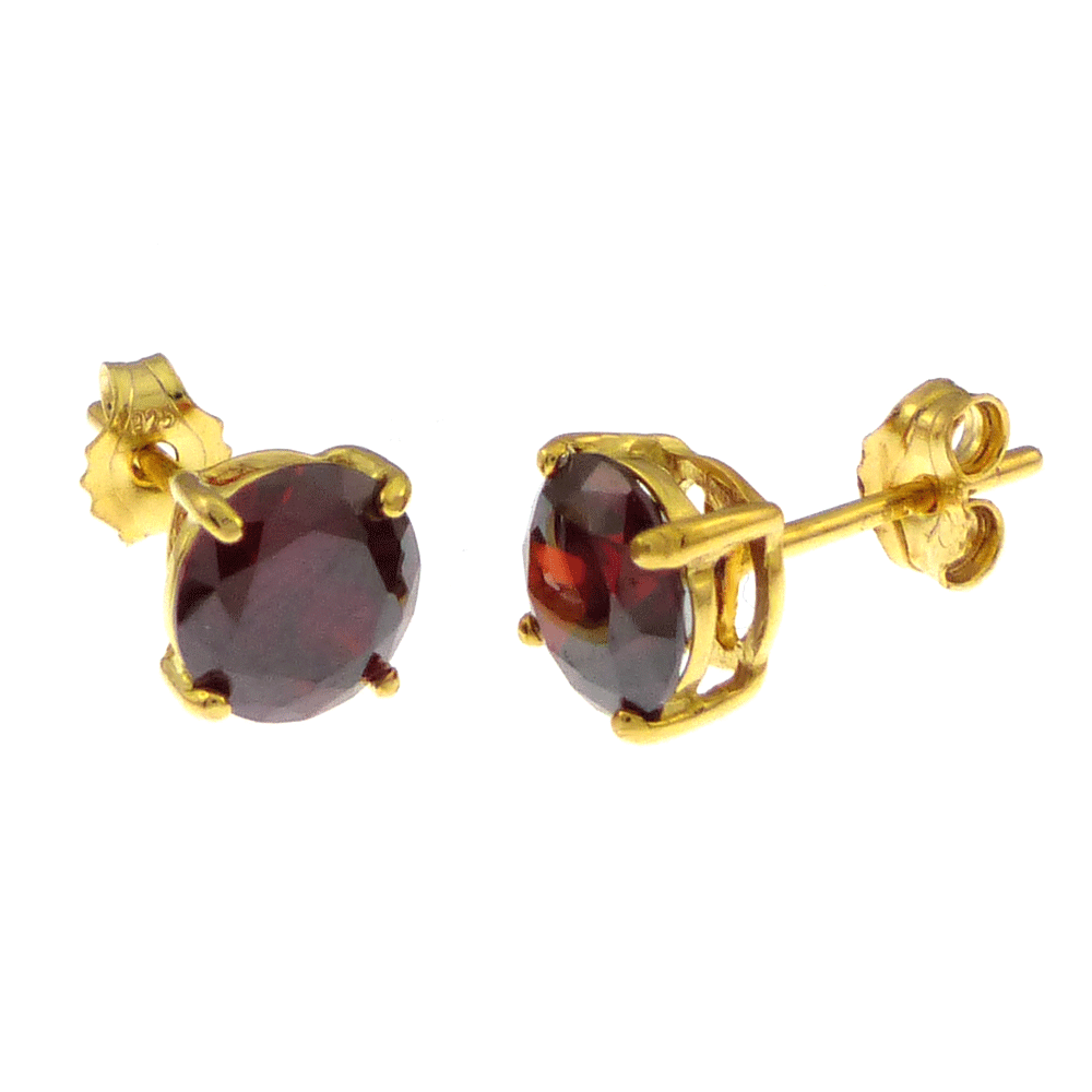 6MM Round CZ Garnet Basket Gold Plated Stud Earrings