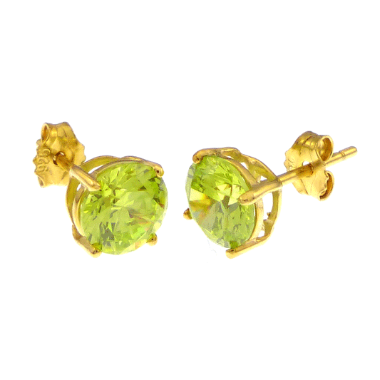 Sterling Silver Gold Plated 6MM Round CZ Peridot Cast Stud Earrings