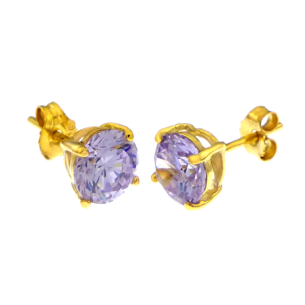 6MM Round CZ Lavender Basket Gold Plated Stud Earrings