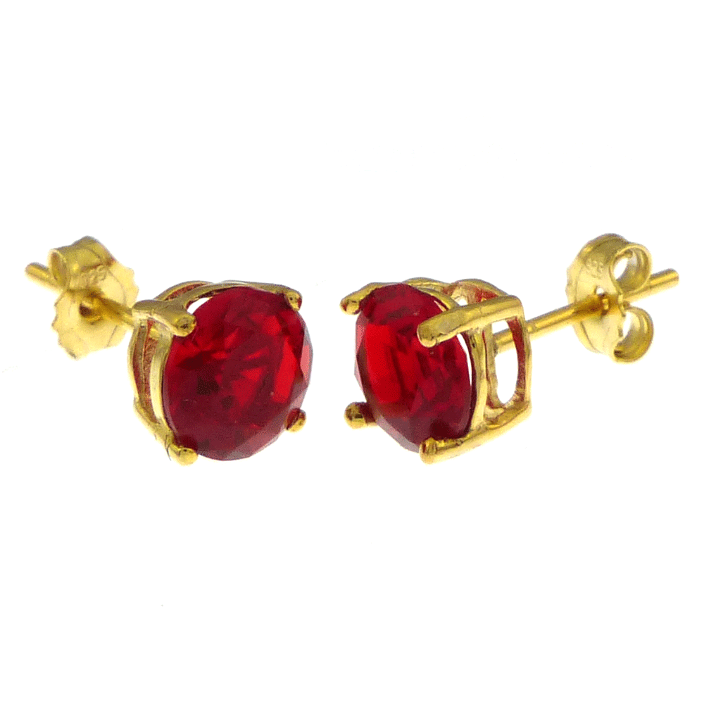 6MM Round CZ Ruby Basket Gold plated Stud Earrings