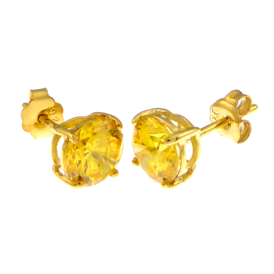 6MM Round CZ Citrine Basket Gold Plated Stud Earrings