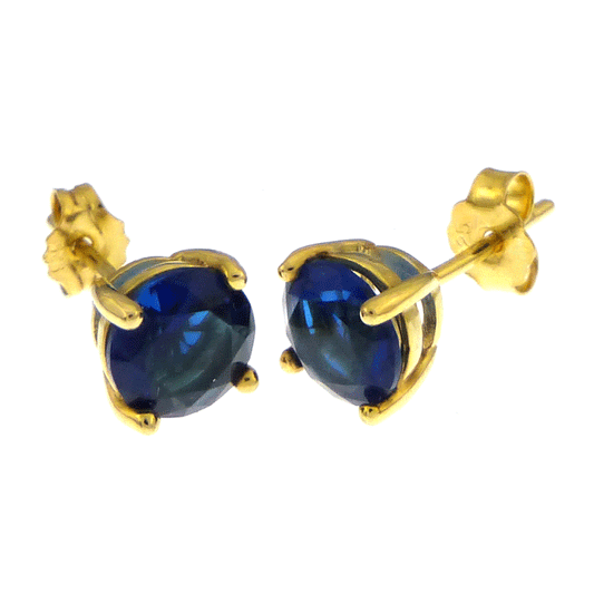 6MM Round CZ Sapphire Basket Gold Plated Stud Earrings