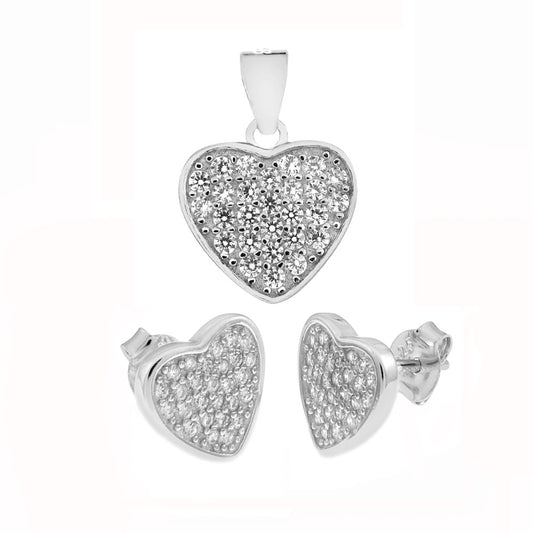 Pave CZ Heart Earrings Pendant